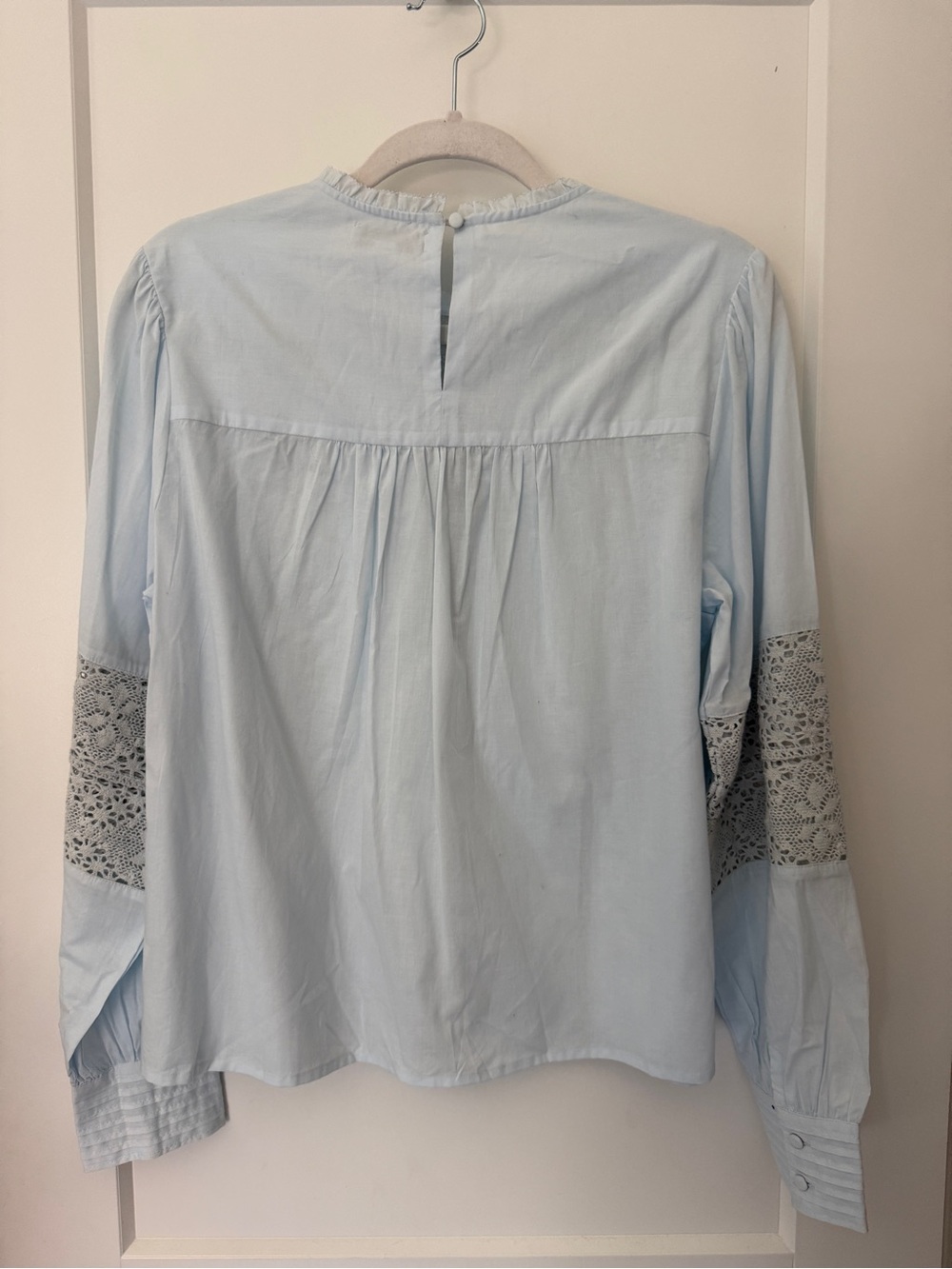 Evereve Romantic Cotton Shirt Crochet Lace Trim Pale Blue Poetcore Small - Picture 3 of 9